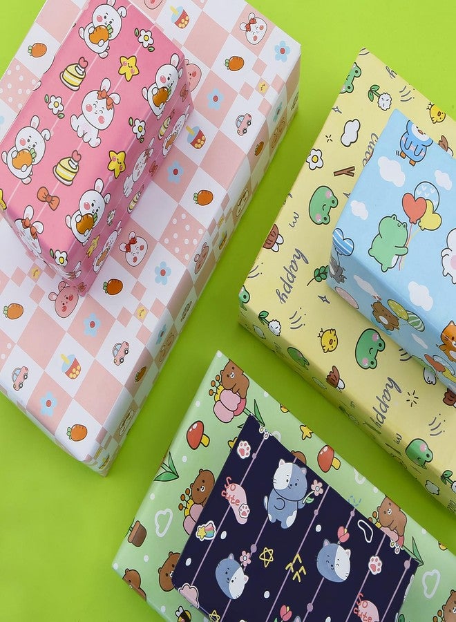 Unigift Colorful Animal Gift Wrapping Paper, 6 Folded Sheets Birthday Wrapping Paper Cute Frog Rabbit Bear Cat Gift Wrap Paper 20x28 inch for Baby Girl Boy Kid Baby Shower Children's Day Christmas Party - Image 5